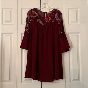Super cute maroon + velvet detail dress